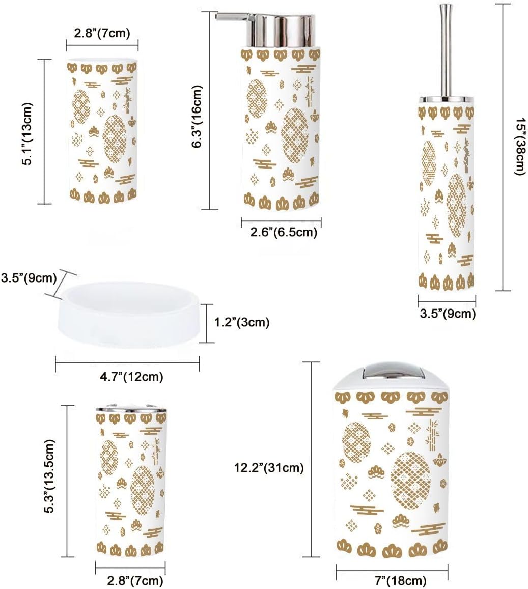 Japanese Gold Geometric Bathroom 6 Pcs Set