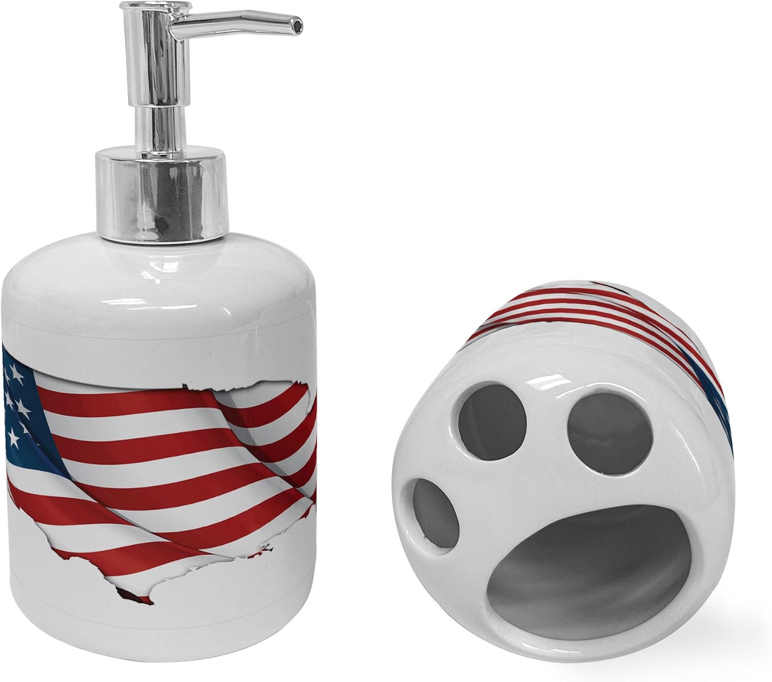Ambesonne World Map Soap Dispenser Toothbrush Holder Set