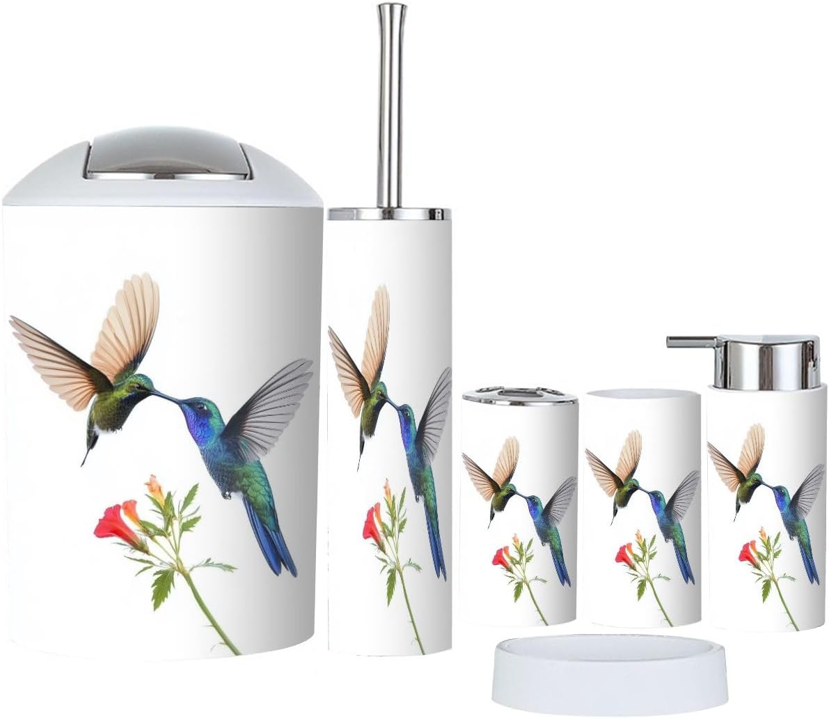 Boho Hummingbirds Bathroom Accessory Set 6 Piece