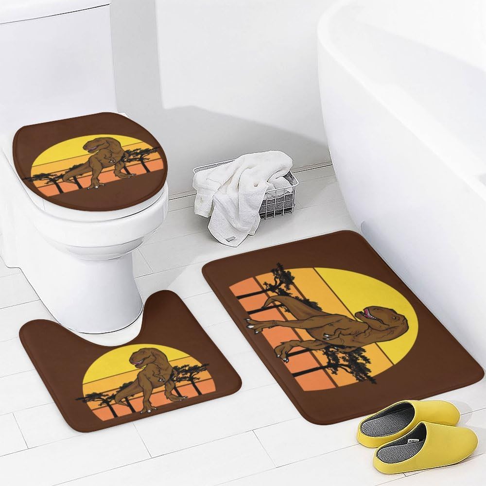 Kuizee Dinosaur Shower Curtain Set with Rugs 4Pcs