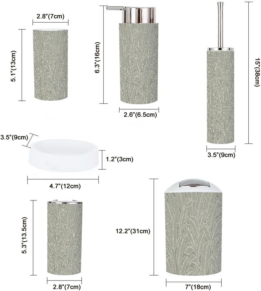 Boho Floral Tropical Bathroom Accessory Set 6 Piece