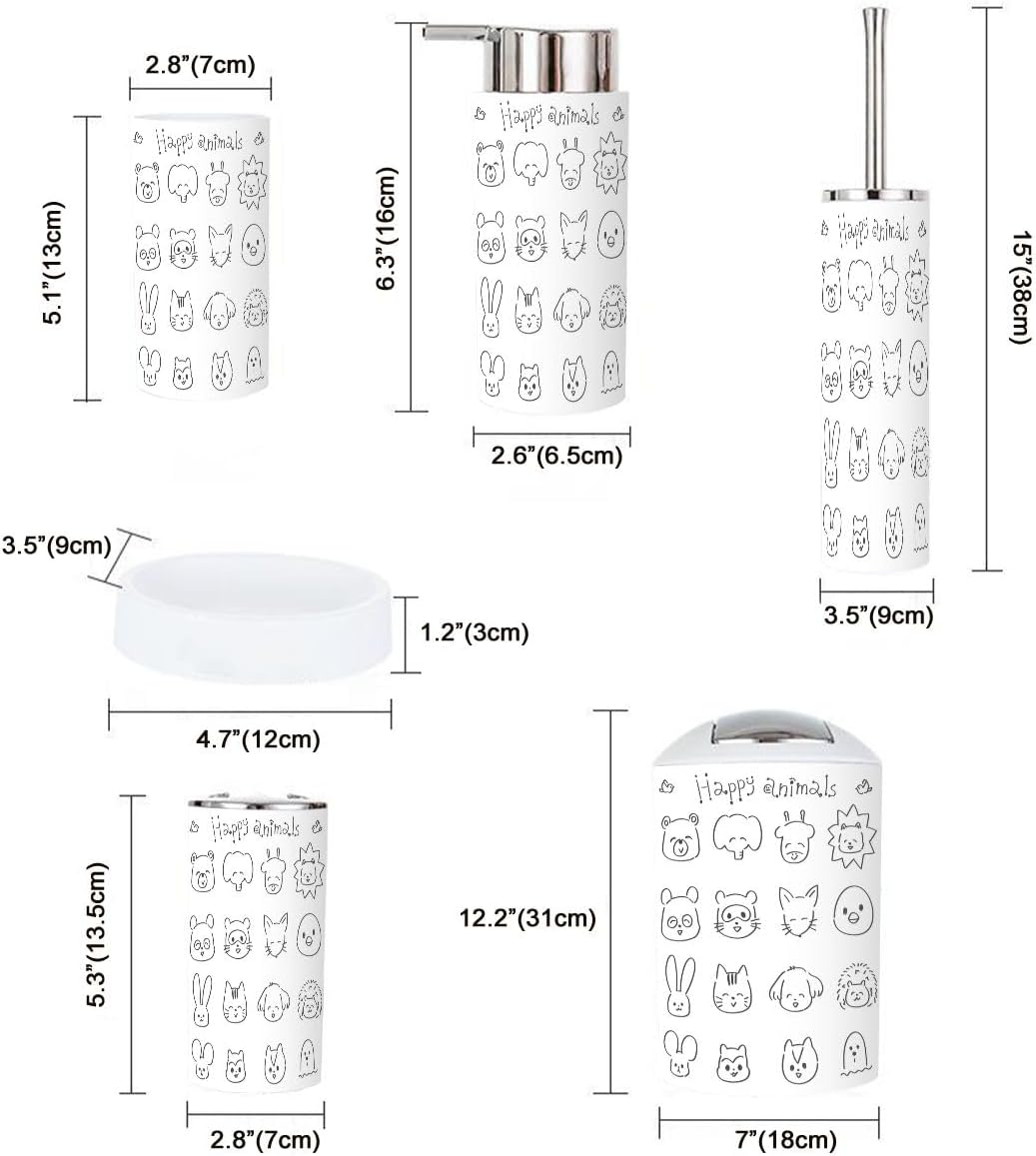JBNJANKDAV 6 Pcs Cute Animal Bathroom Accessories Set
