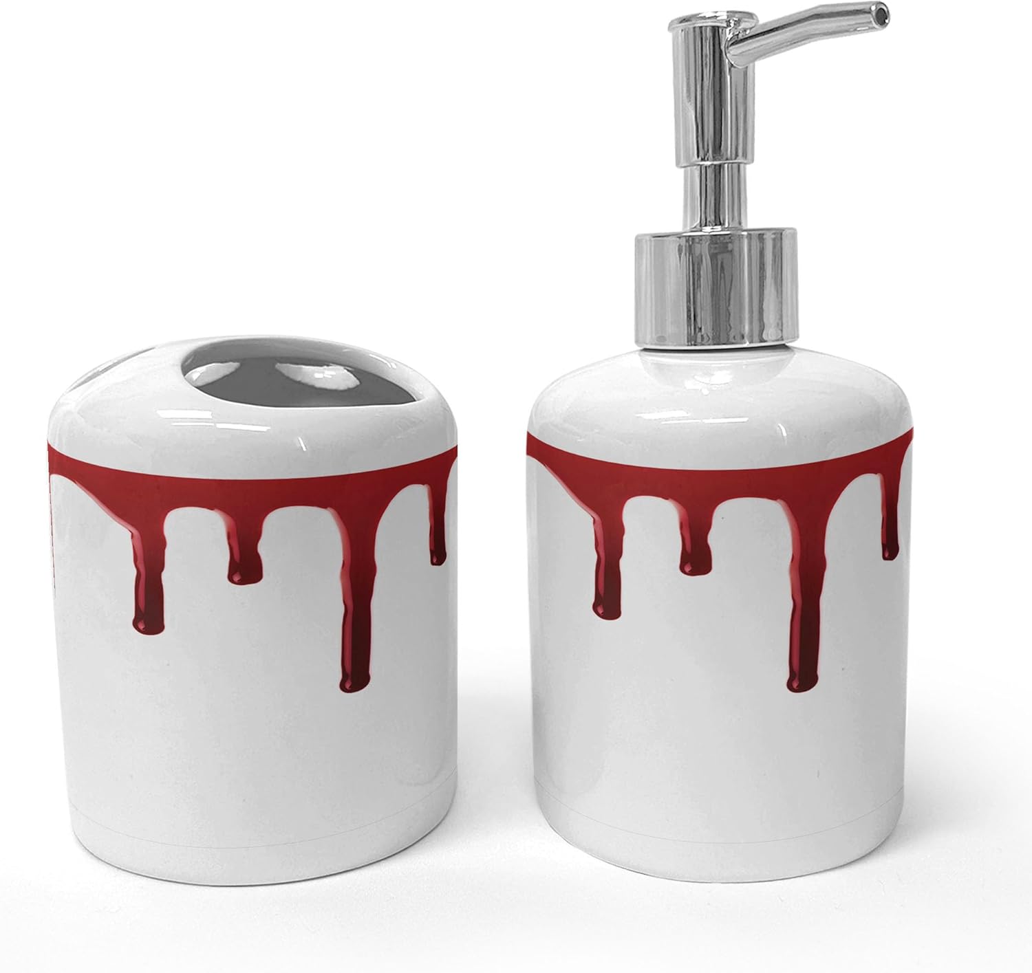 Ambesonne Horror Soap Toothbrush Holder Set 2 Pcs Red White