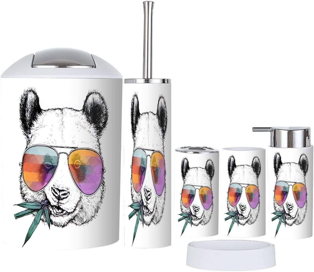 Modern Bathroom Accessories Set 6 Pcs Funny Panda Design