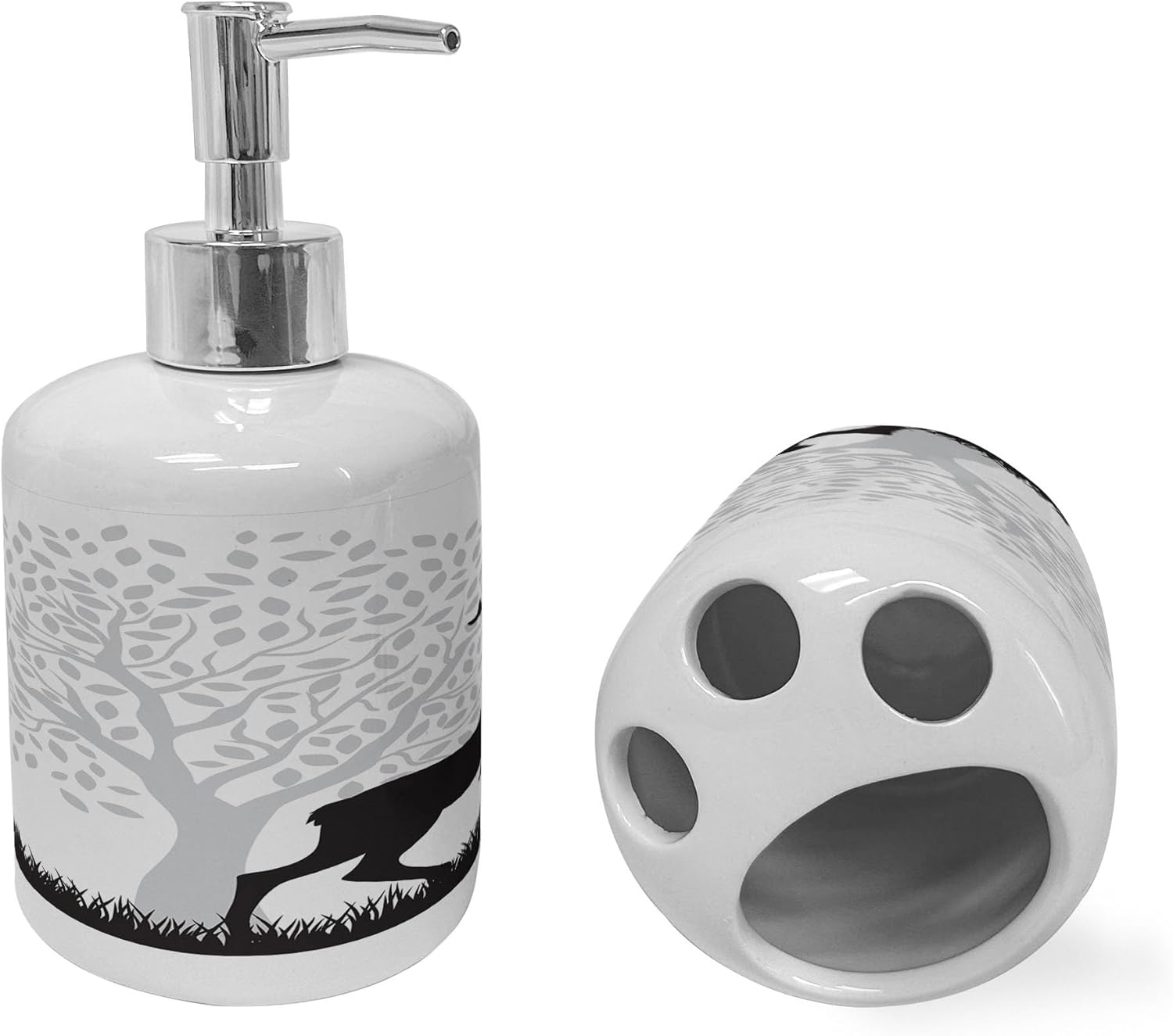 Ambesonne Deer Hunting Soap Dispenser Toothbrush Holder Set 1