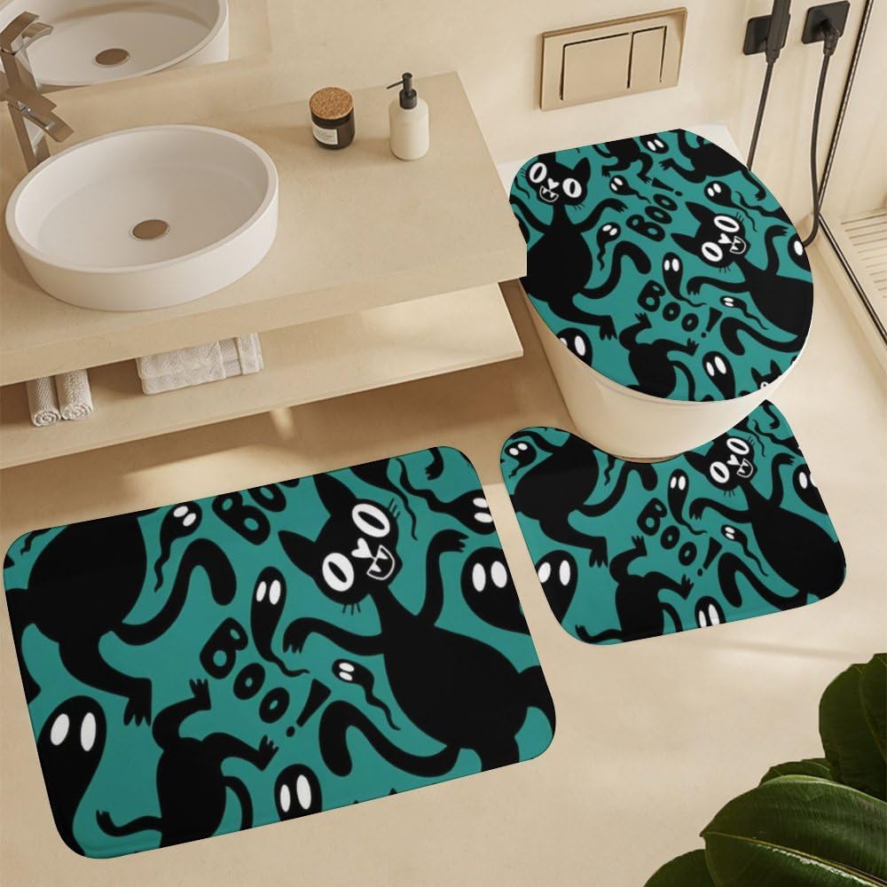 Kuizee Halloween Animals Shower Curtain Set 4 Pieces