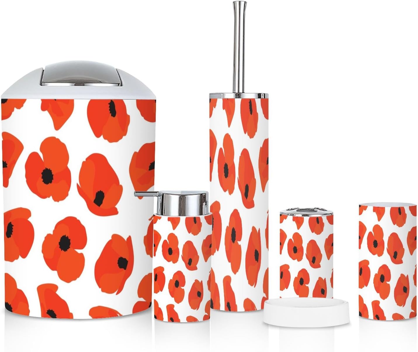 6 Piece Boho Bathroom Accessories Set with Flower Print