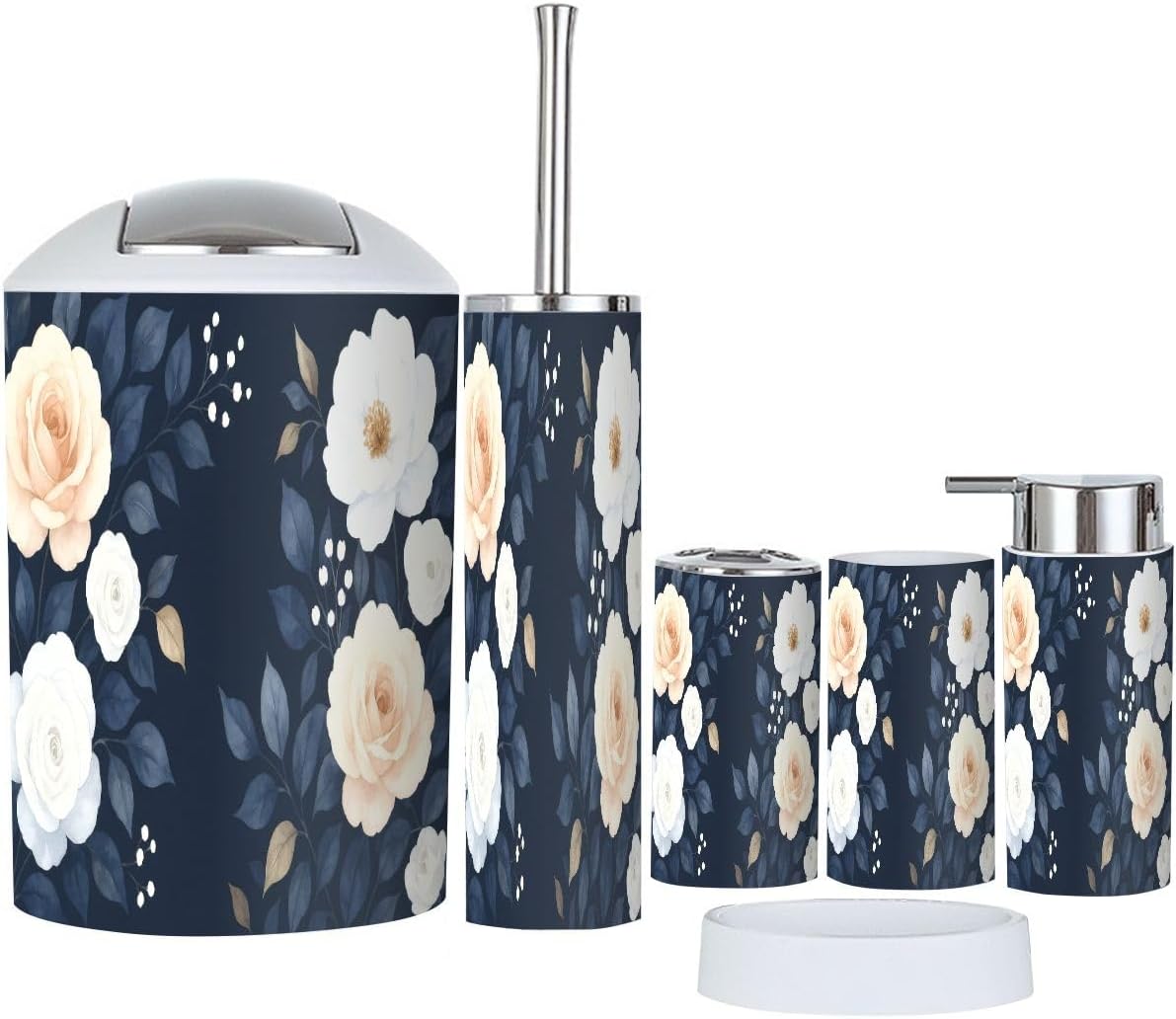 Boho Bathroom Accessory Set 6 Piece Blue Navy White