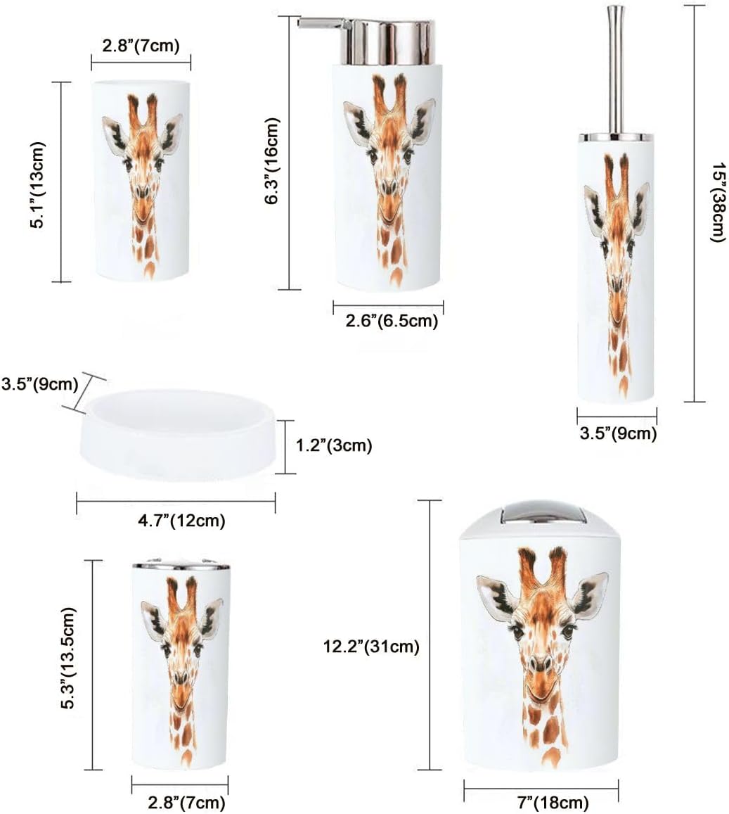Boho Giraffe Bathroom Accessory Set 6 Piece