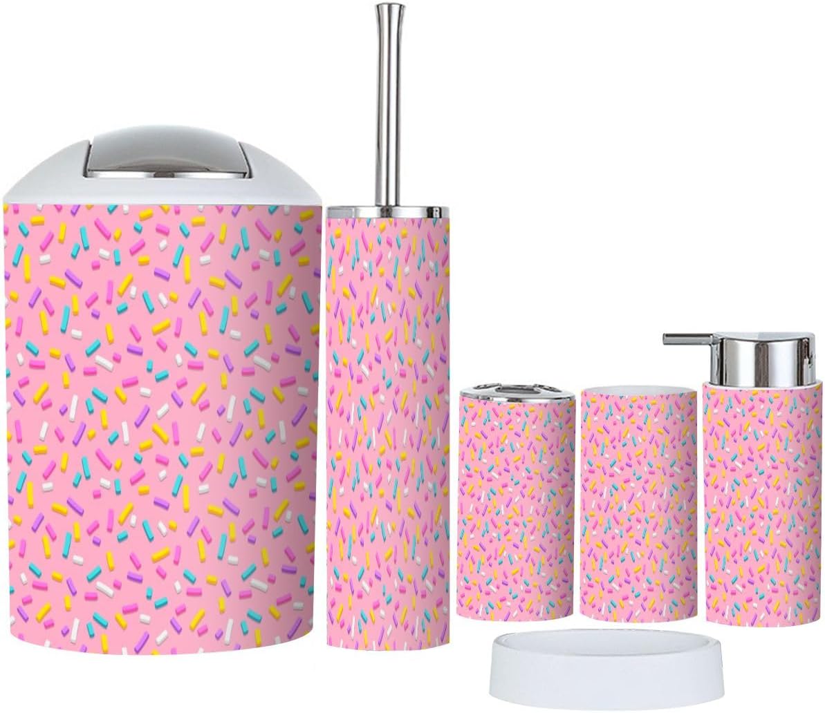 Seamless Pink Bathroom Accessories Set 6 Pcs