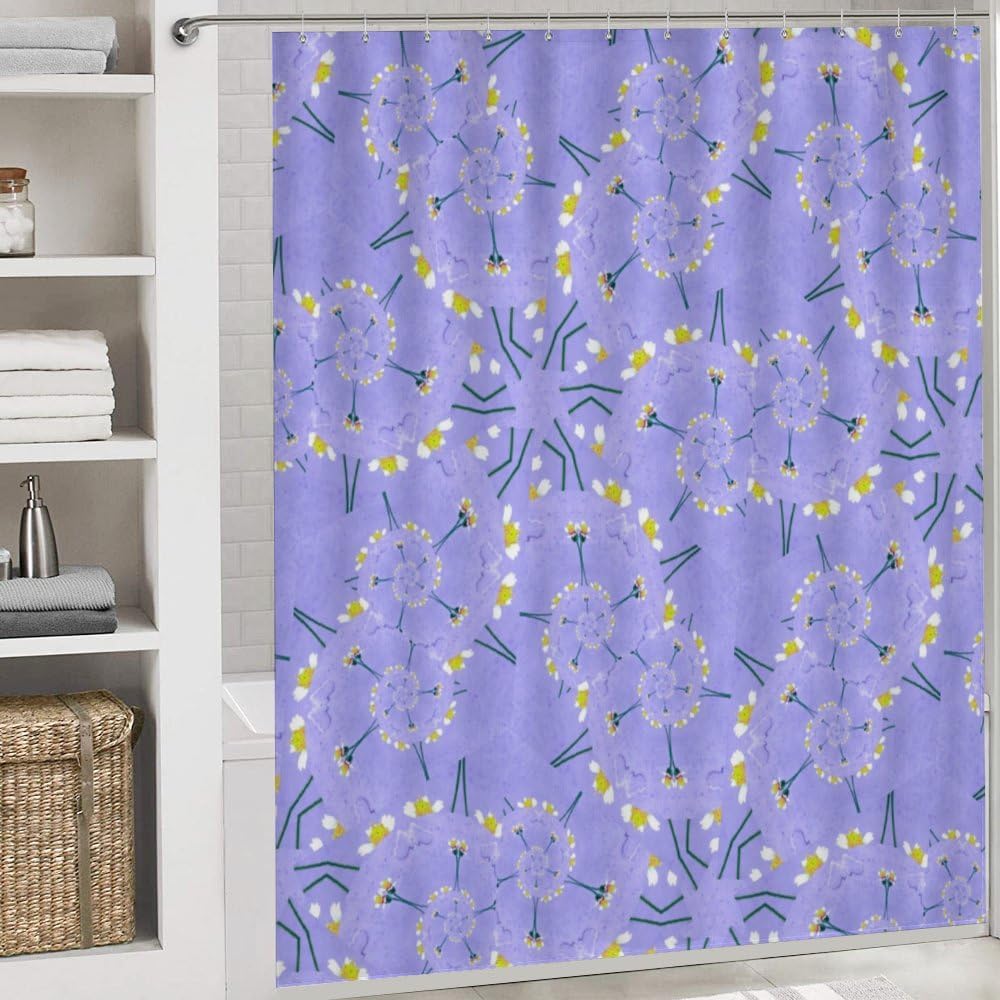 Kuizee 4-Piece Shower Curtain Set with Rugs Light Purple Dandelions 1