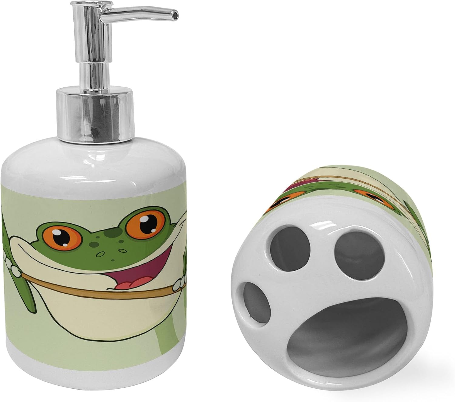 Ambesonne Frogs Soap Dispenser Toothbrush Holder Set