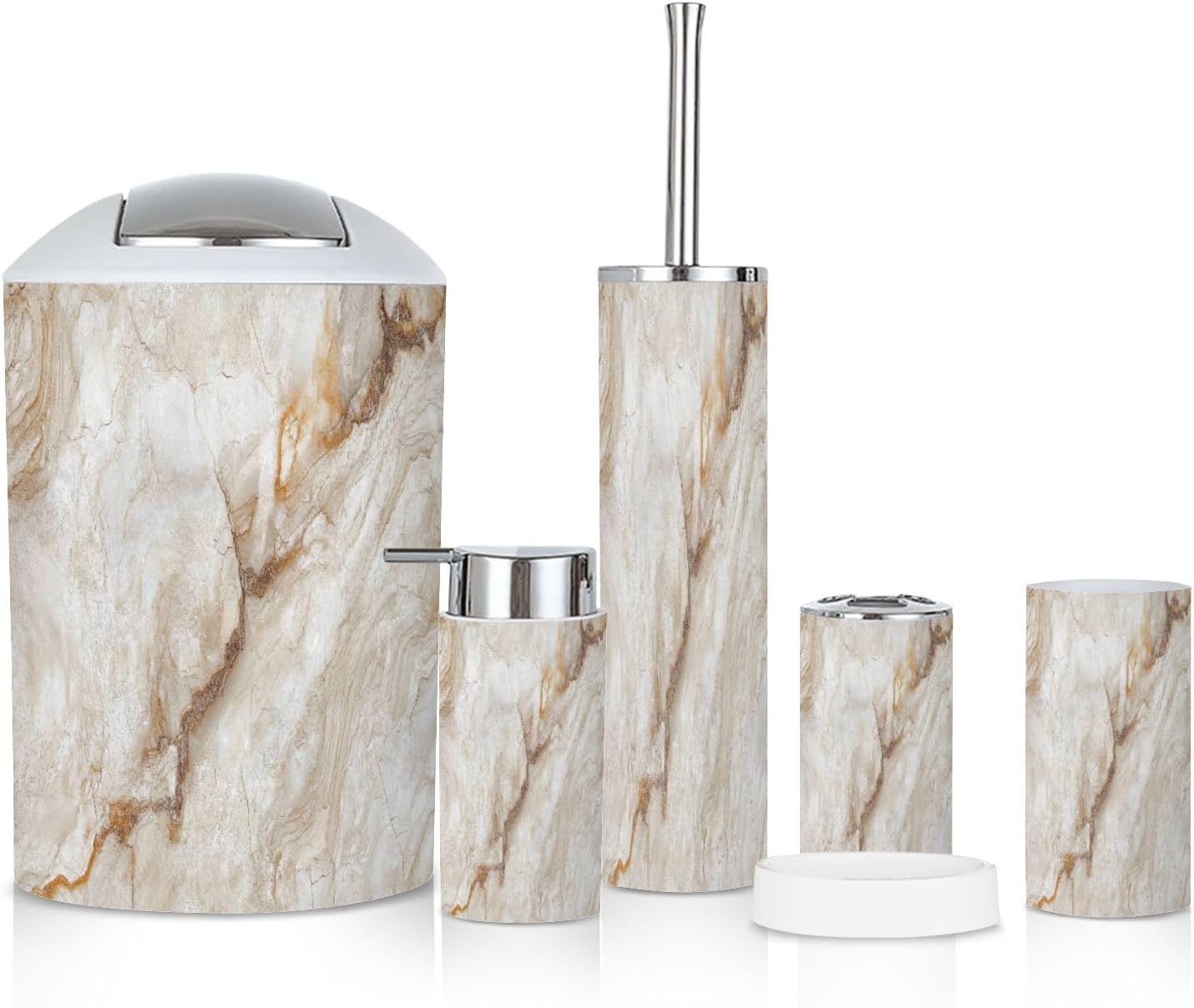 6 Piece Bathroom Accessories Set in Beige Marble