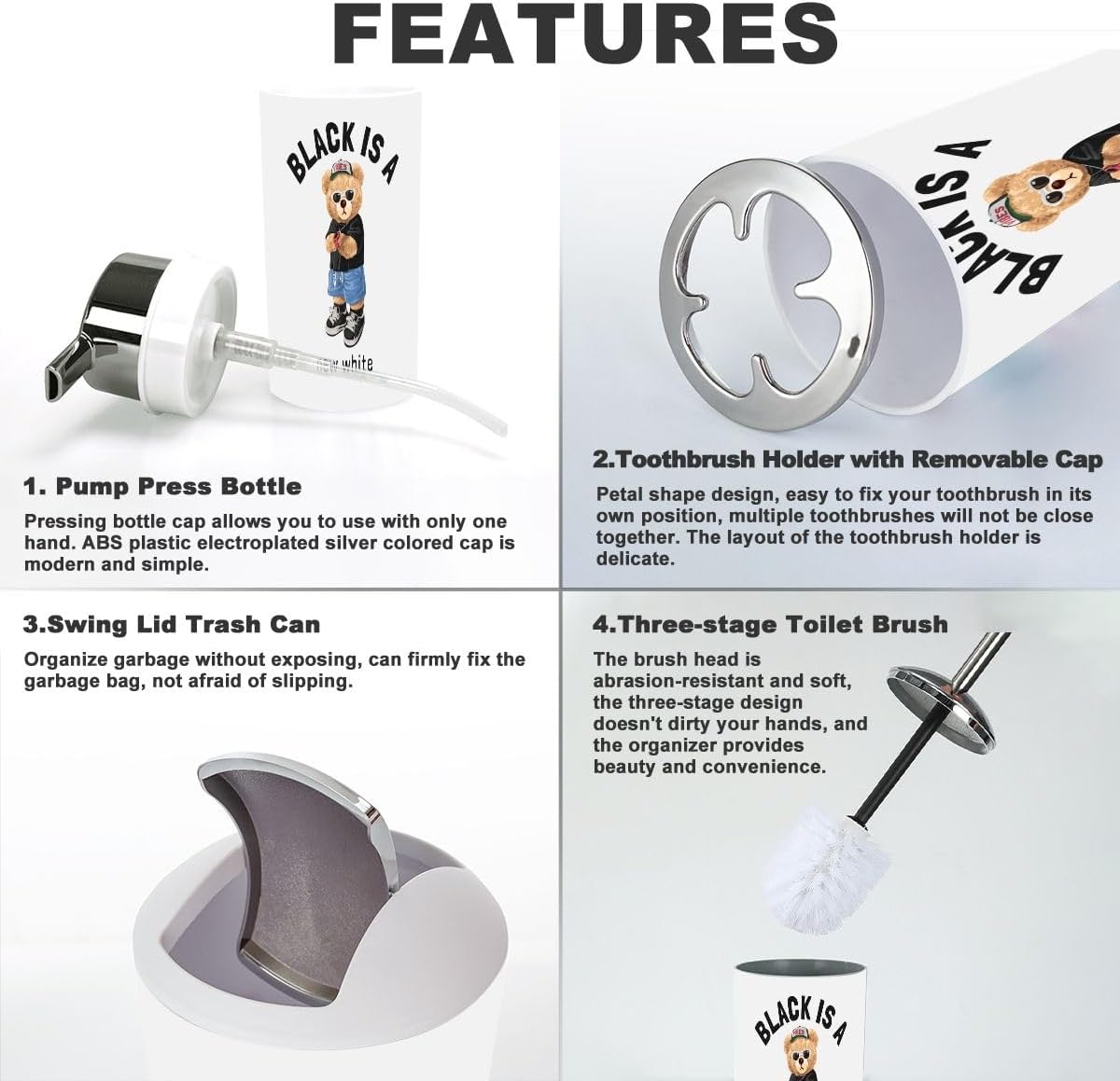 Bathroom Accessories Set 6 Pcs Modern Black Design