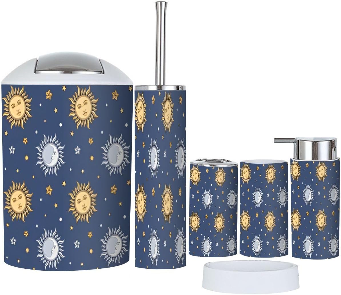 Bathroom Accessories Set 6 Pcs Moon Sun Stars