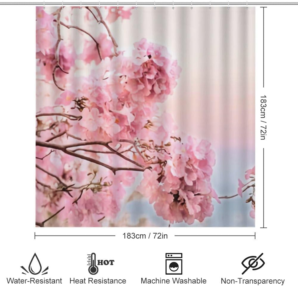 Kuizee 4 Piece Shower Curtain Set with Rugs Pink Floral Design