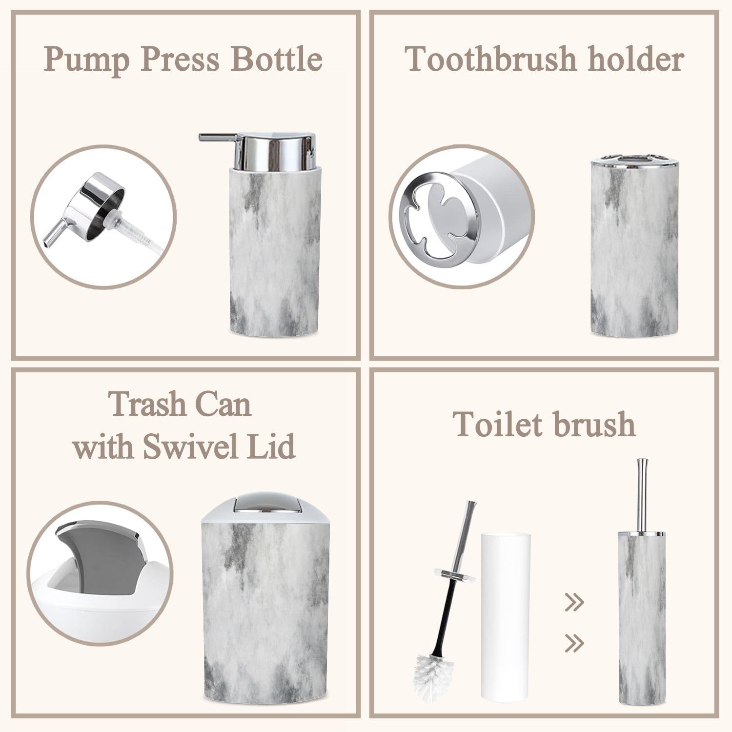 6 Piece Bathroom Accessories Set White Concrete Texture