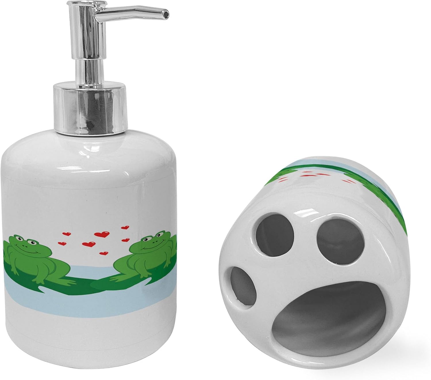 Ambesonne Love Soap Toothbrush Set - Frogs on Lake 2 Pcs