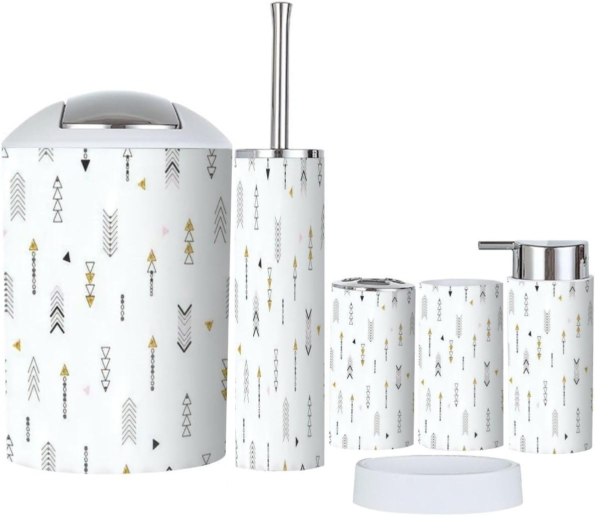Modern Bathroom Accessories Set 6 Pcs in Black and Gold