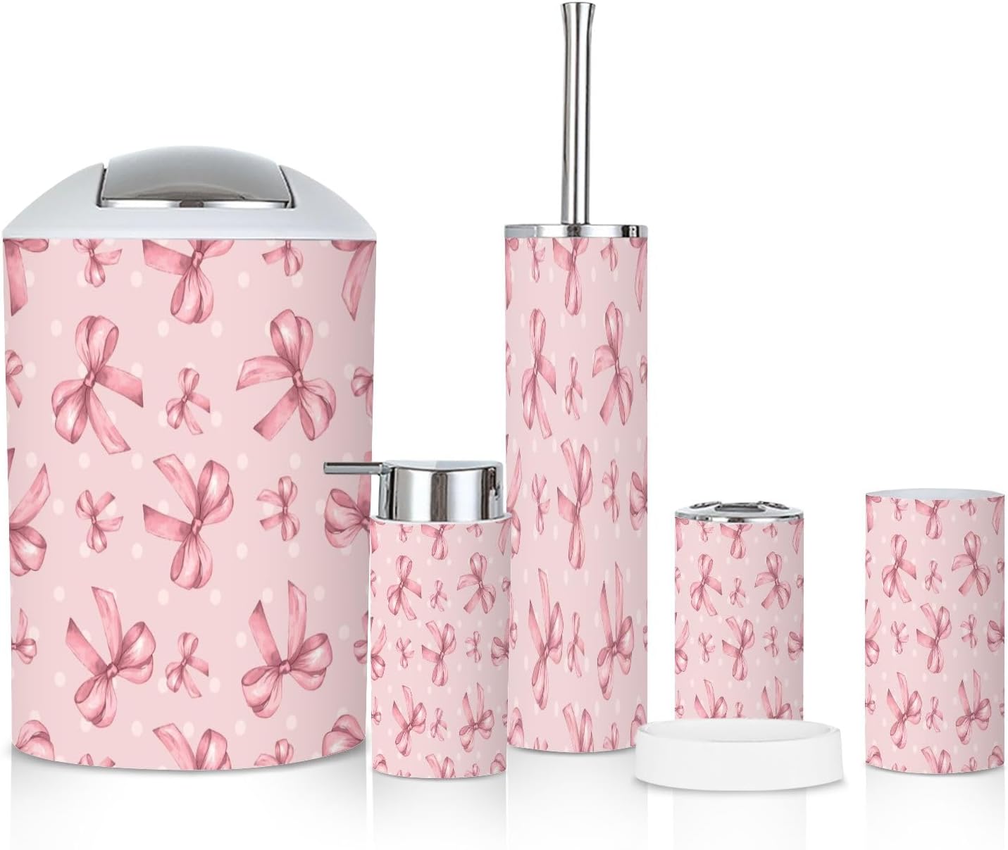6 Piece Bathroom Accessories Set with Bows Dots