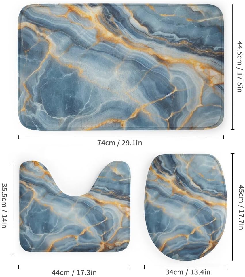 Kuizee 4-Piece Shower Curtain Set with Marble Granite Rugs