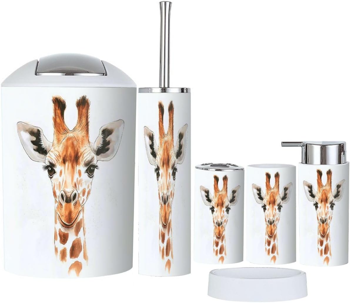 Boho Giraffe Bathroom Accessory Set 6 Piece