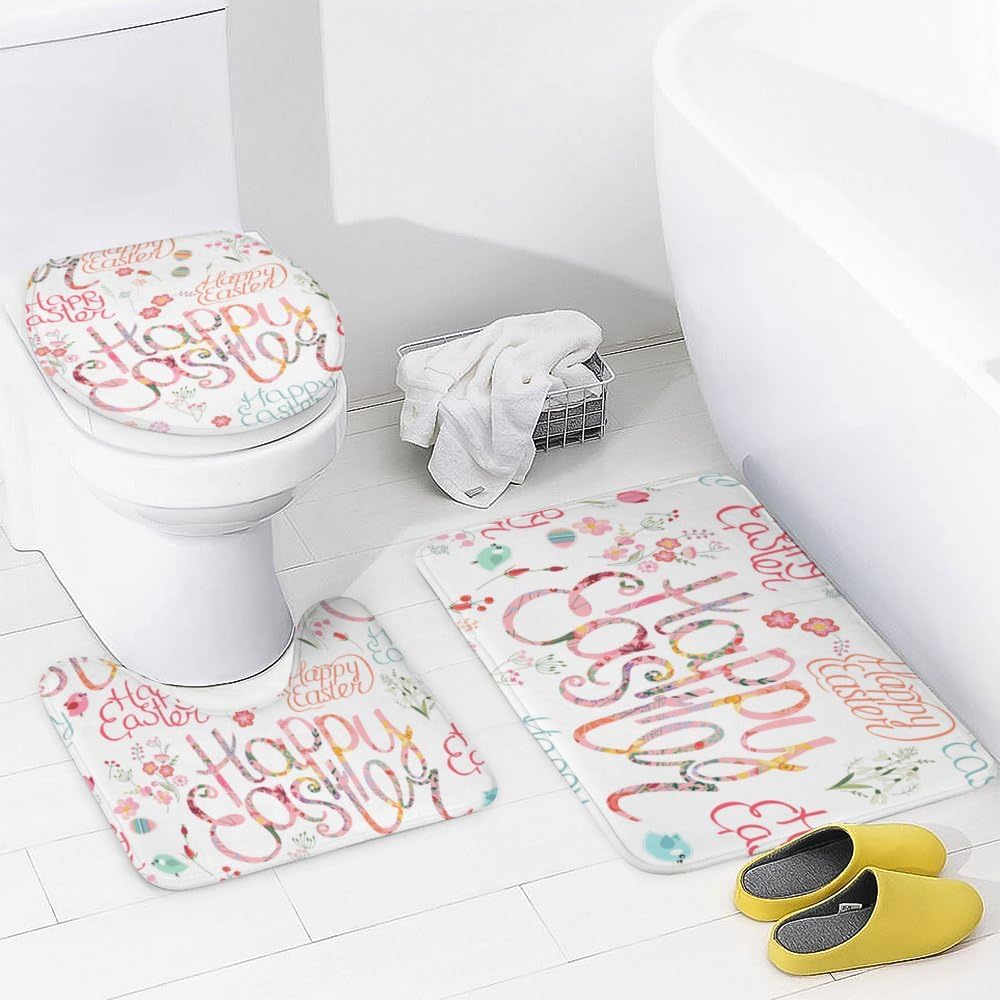 Kuizee 4-Piece Easter Shower Curtain Set with Non-Slip Rugs