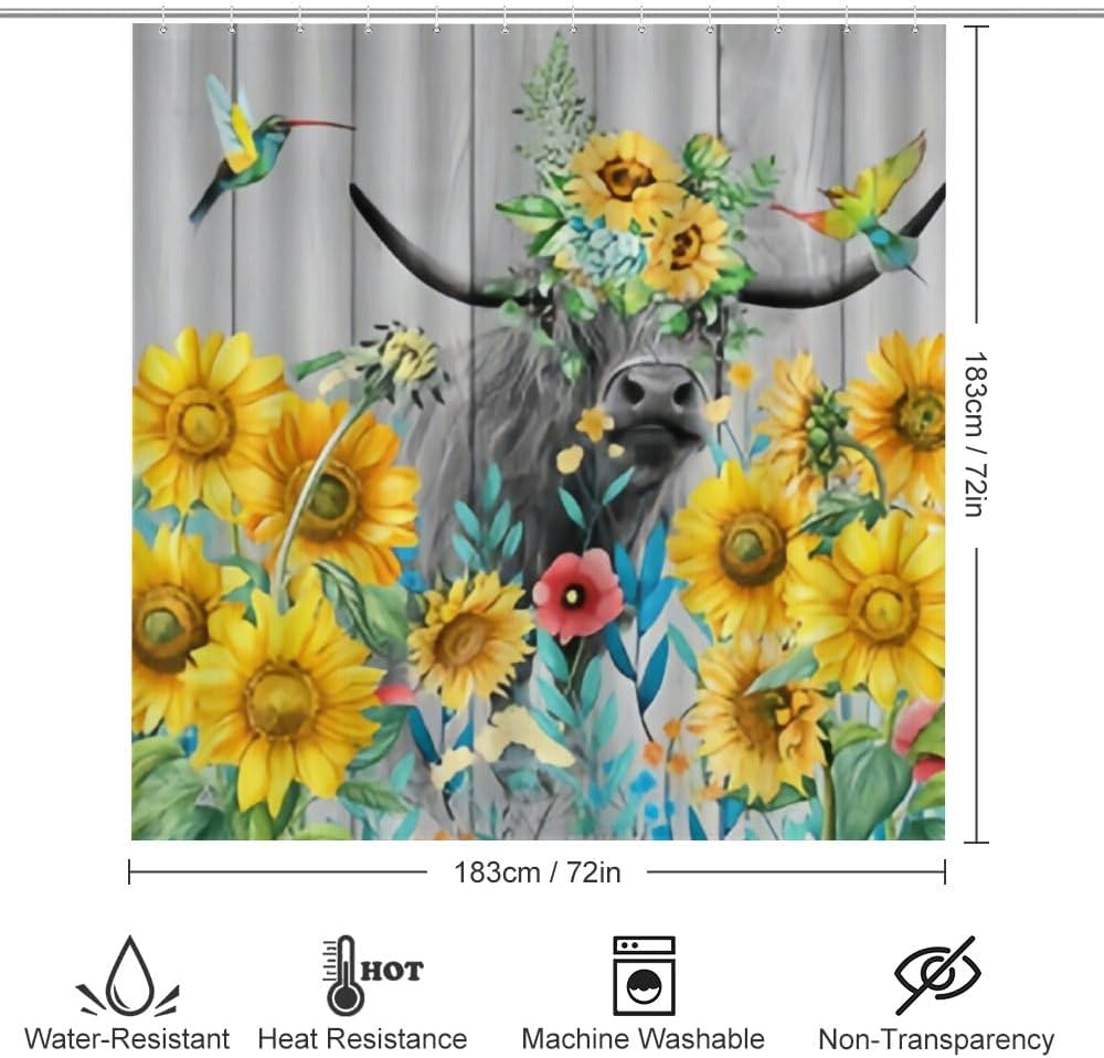 Kuizee 4-Piece Sunflower Bath Set with Shower Curtain and Rugs