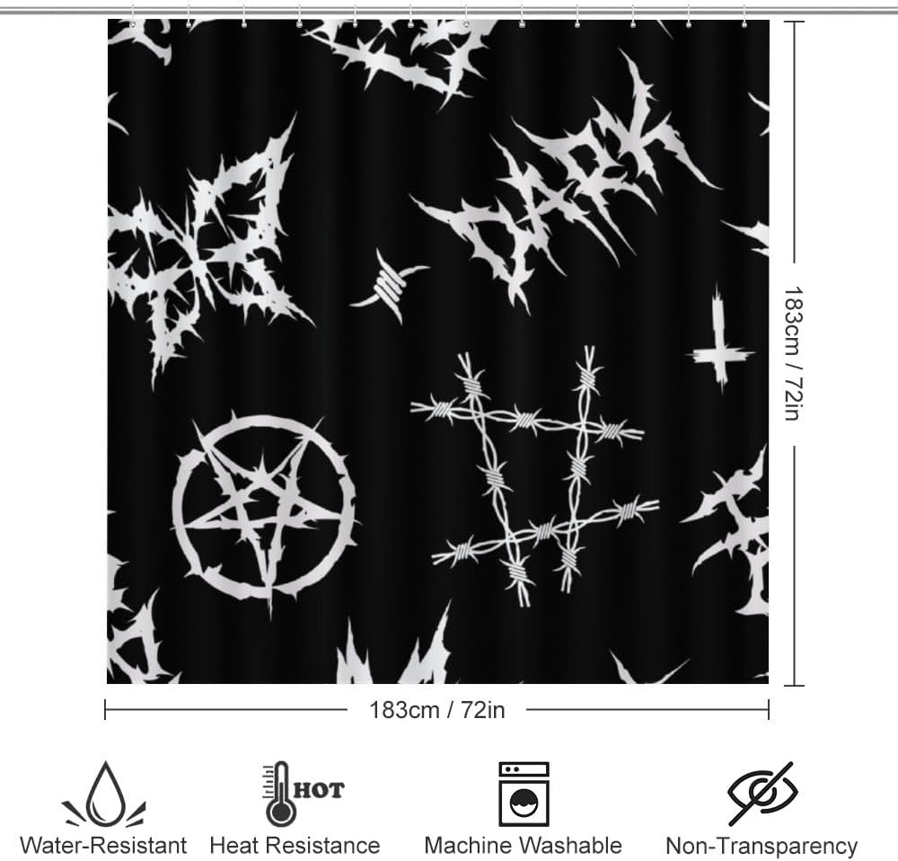 Kuizee 4-Piece Shower Curtain Set with Rugs Grunge Gothic Doodle Style