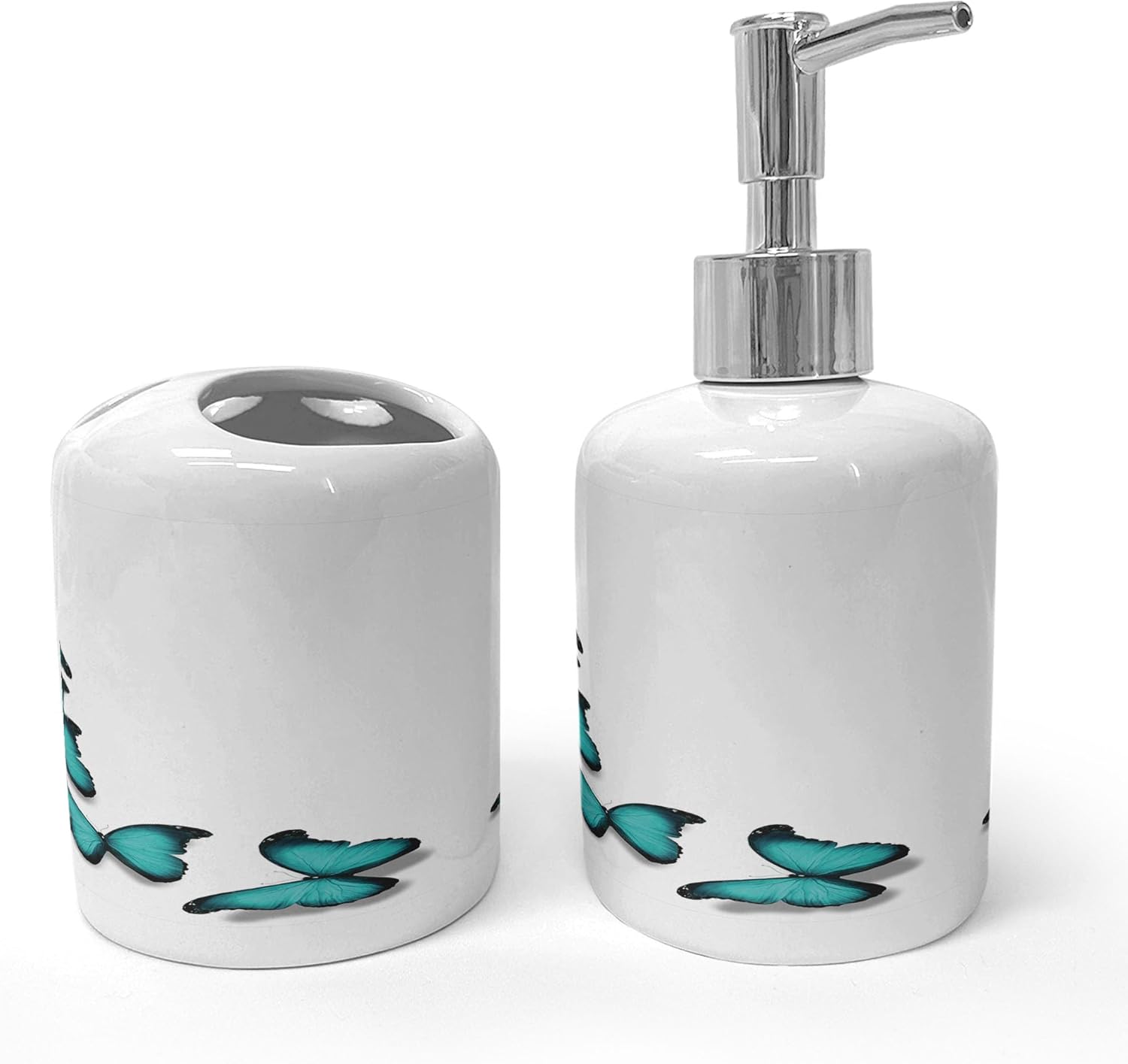 Ambesonne Turquoise Soap Dispenser Toothbrush Holder Set 2 Pcs Black Turquoise
