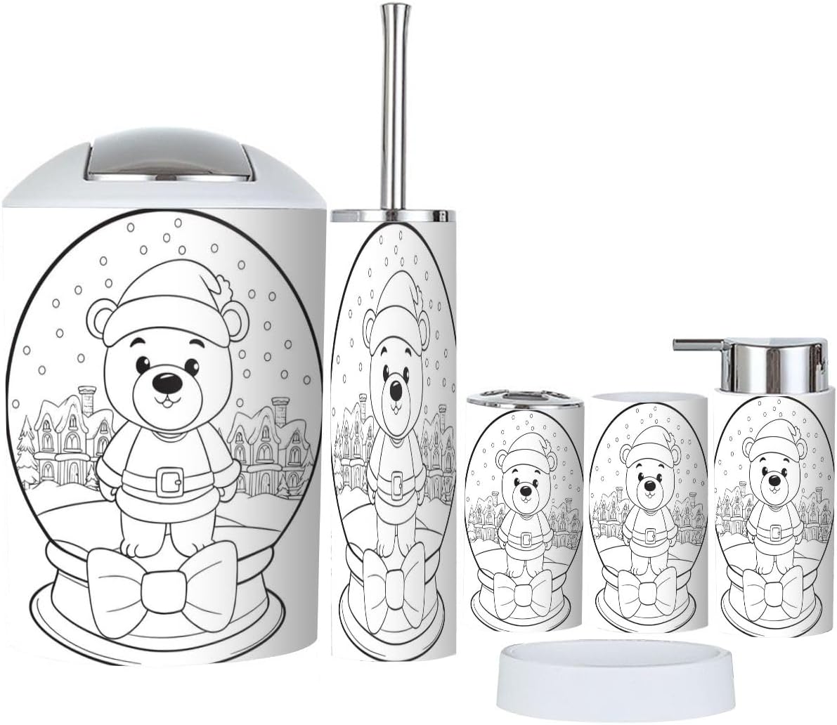 Cute Bear Cartoon Christmas Glass Sphere Bathroom Accessories Set 6 Pcs