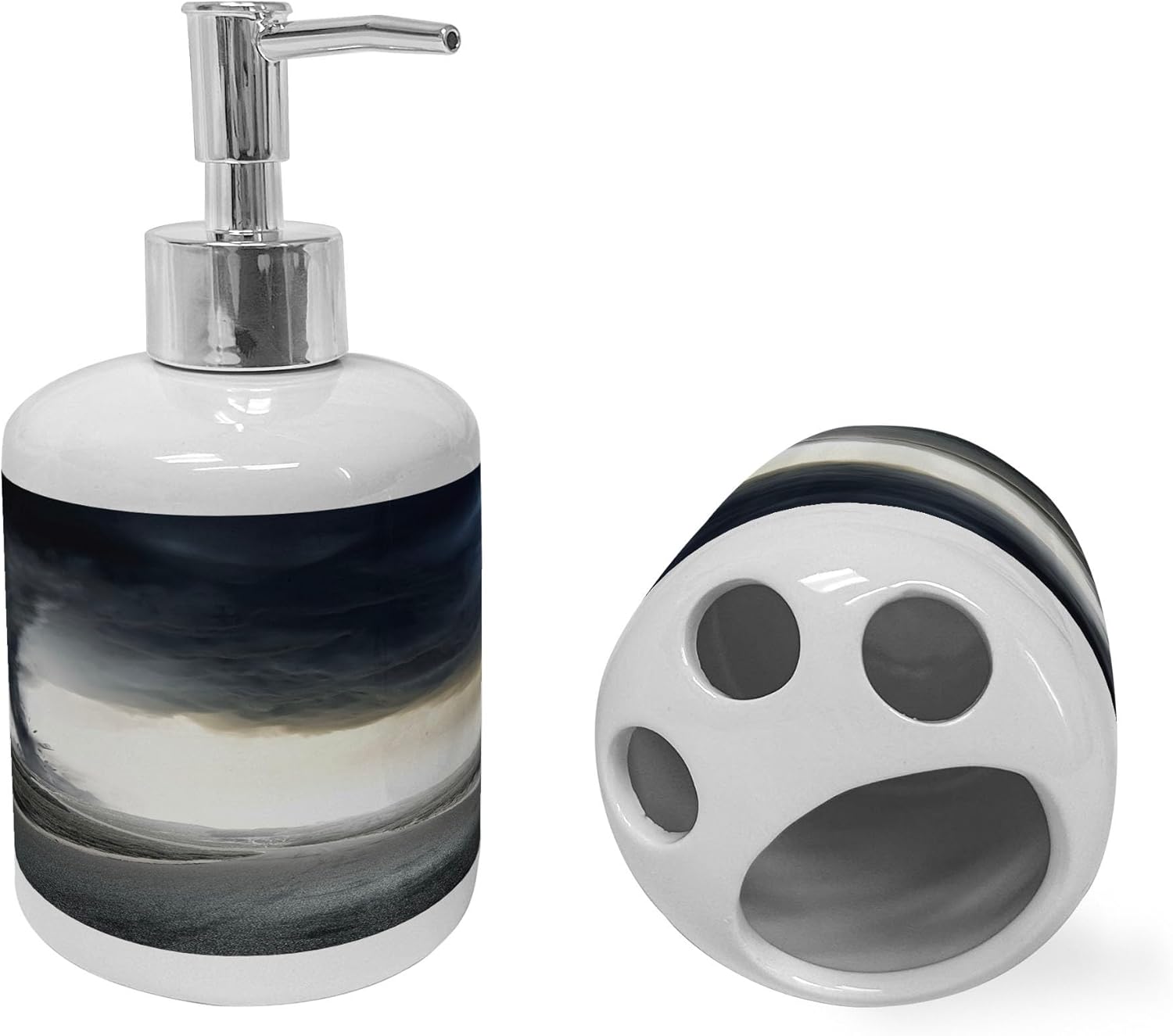 Ambesonne Nature Soap Dispenser Toothbrush Holder Set 2 Pcs Grey