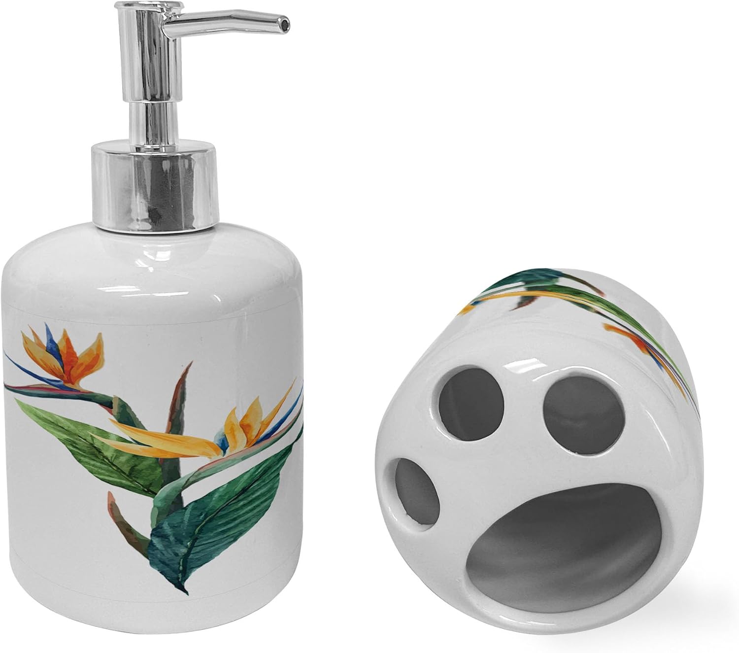 Ambesonne Tropical Soap Toothbrush Holder Set Ceramic