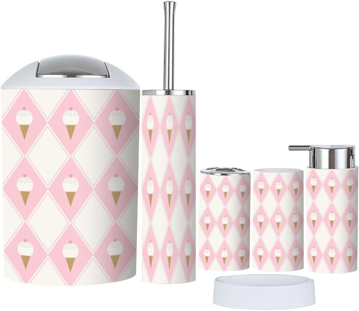 6 Pcs Bathroom Accessories Set with Ice Cream Cone Design