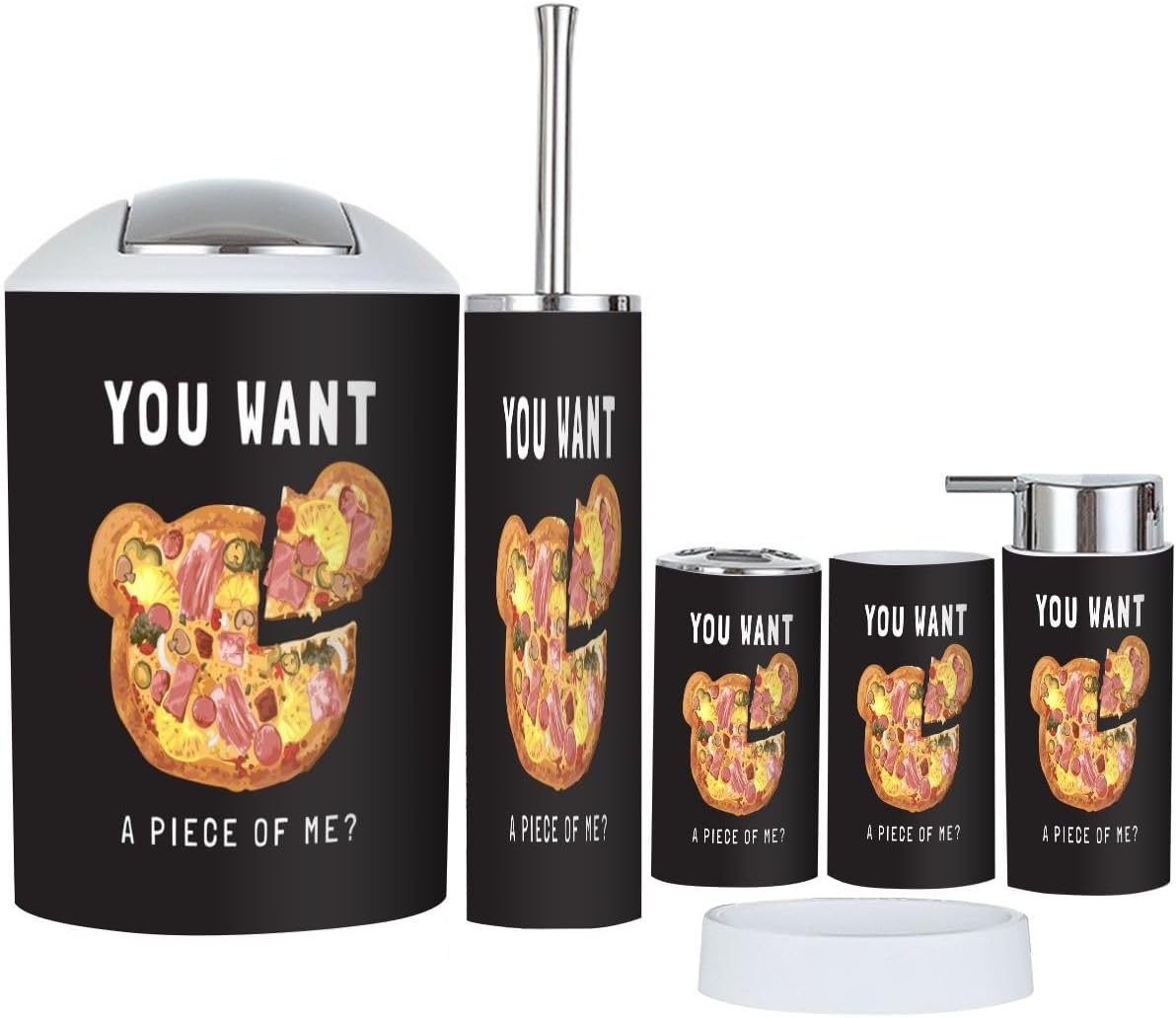Bathroom Accessories Set 6 Pcs with Pizza Bear Design