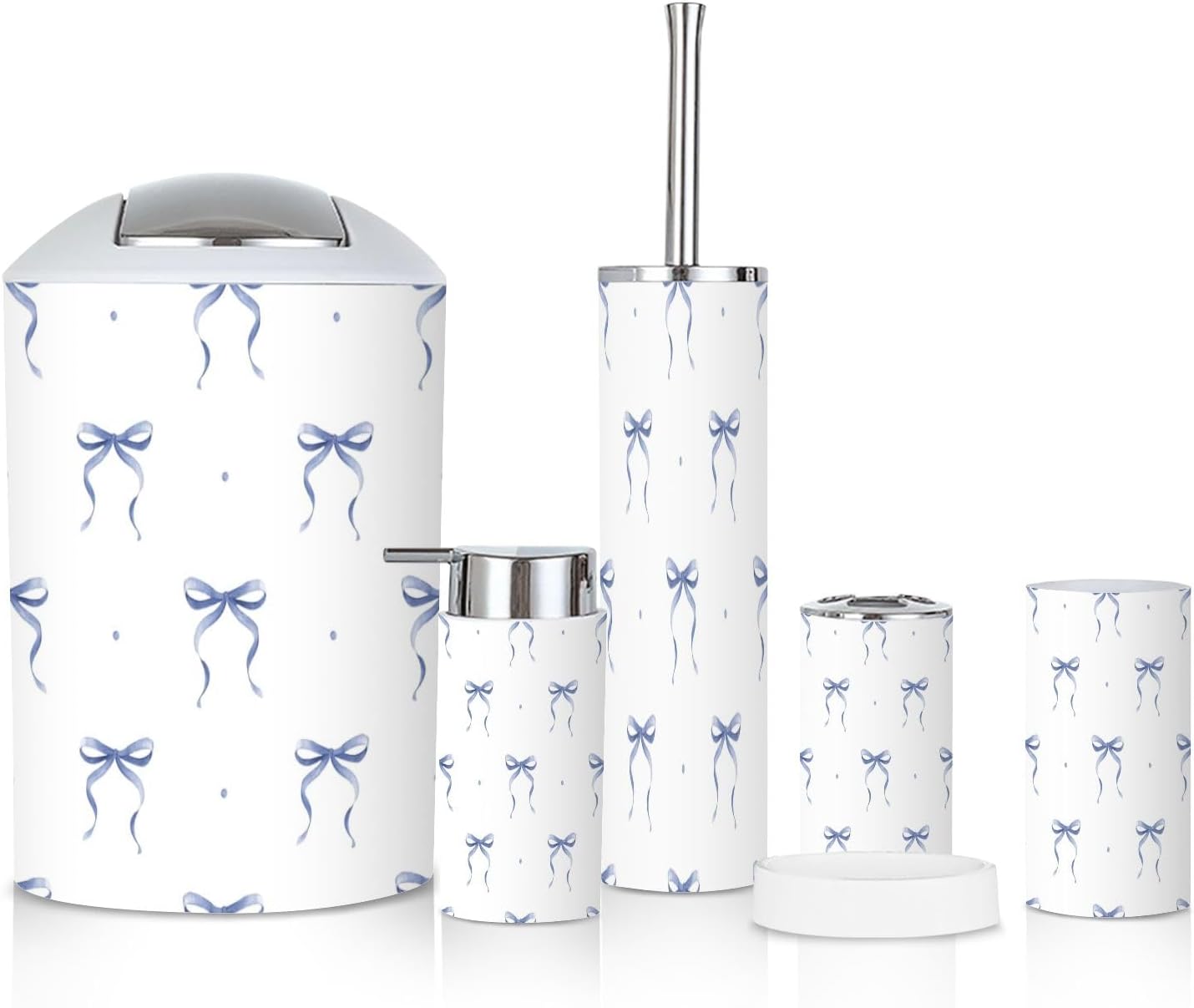 6 Piece Bathroom Accessories Set Soft Blue Boho Design