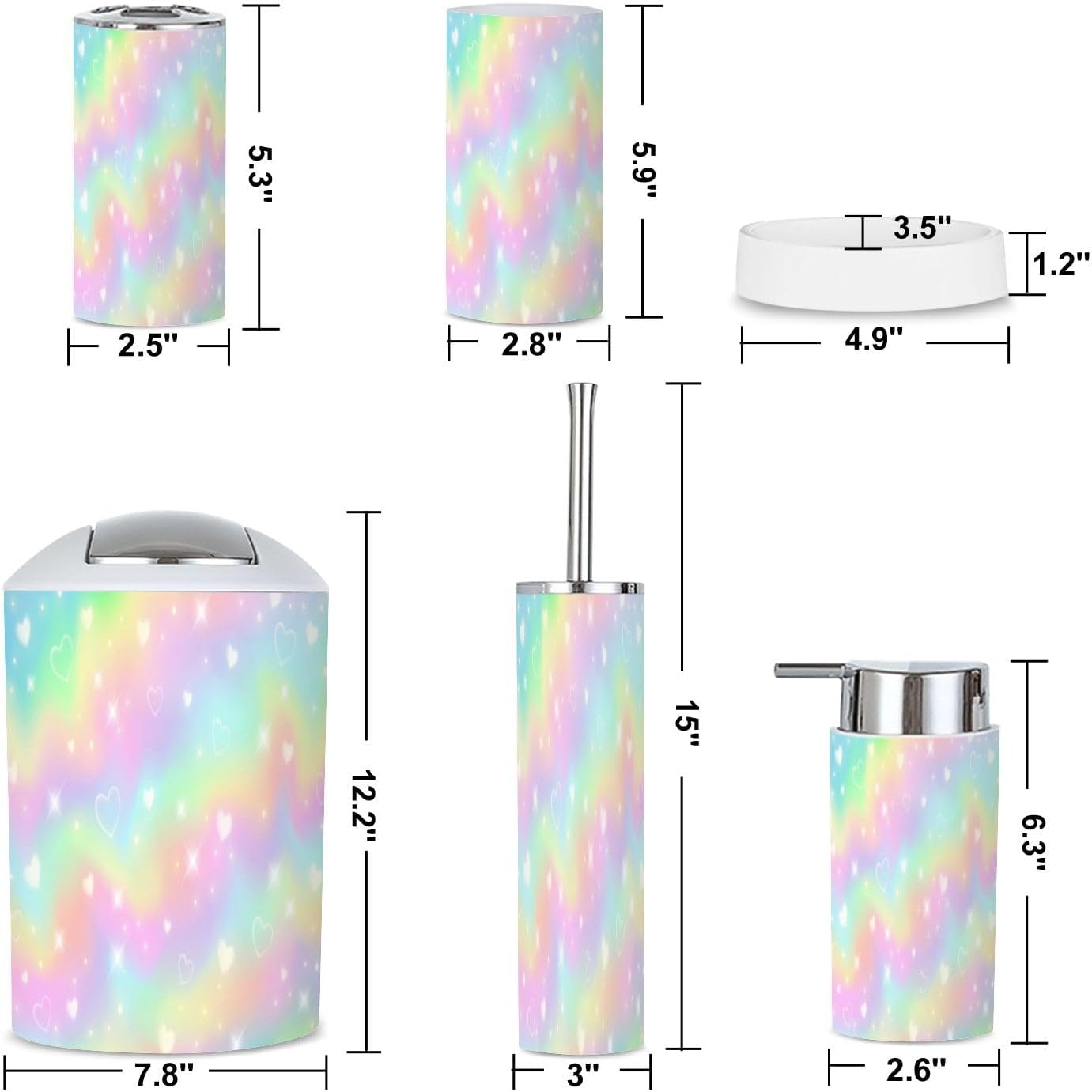 Rainbow Girlie Bathroom Accessories Set 6 Piece