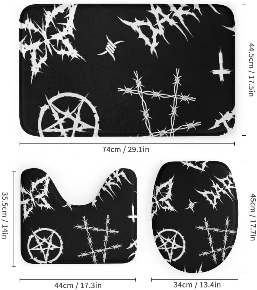 Kuizee 4-Piece Shower Curtain Set with Rugs Grunge Gothic Doodle Style
