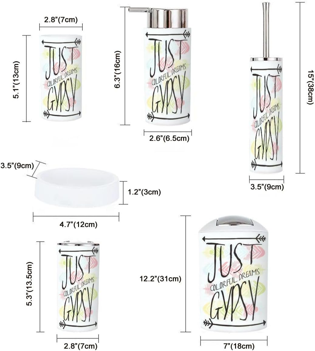 JBNJANKDAV 6 Pcs Bathroom Accessories Set with Ethnic Feathers Design
