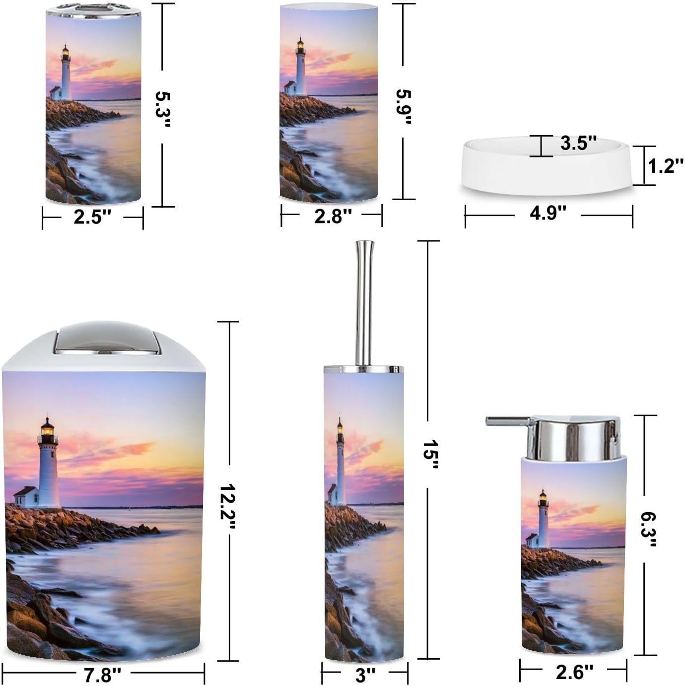 6 Piece Bathroom Accessories Set Fort Pickering Lighthouse