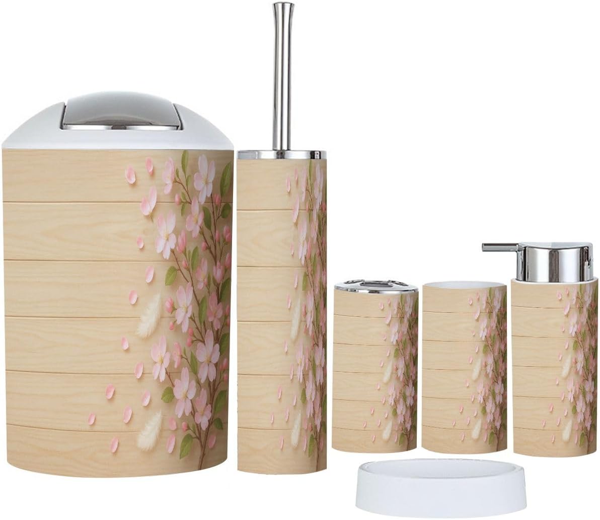 BohoSpring Bathroom Accessory Set 6 Piece Wooden