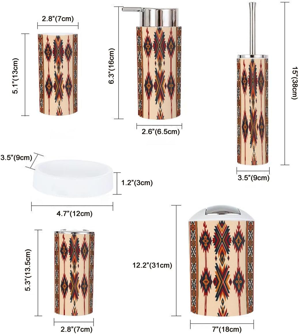 Boho Navajo Tribal Bathroom Accessory Set 6 Piece