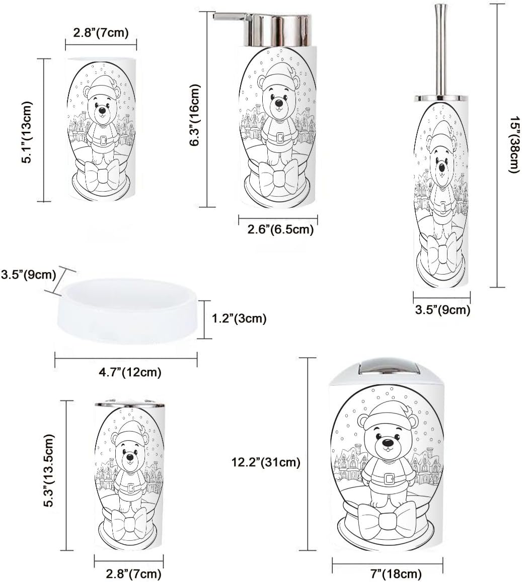 Cute Bear Cartoon Christmas Glass Sphere Bathroom Accessories Set 6 Pcs