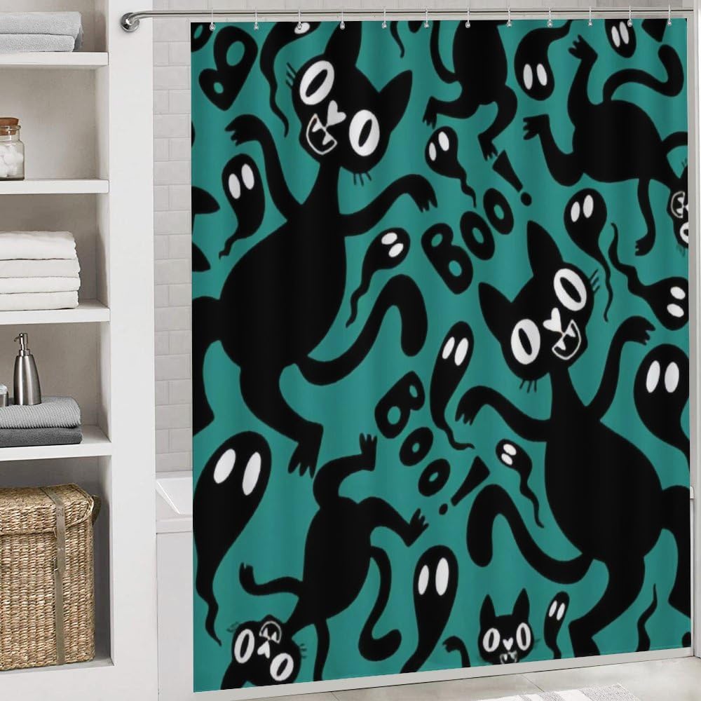 Kuizee Halloween Animals Shower Curtain Set 4 Pieces
