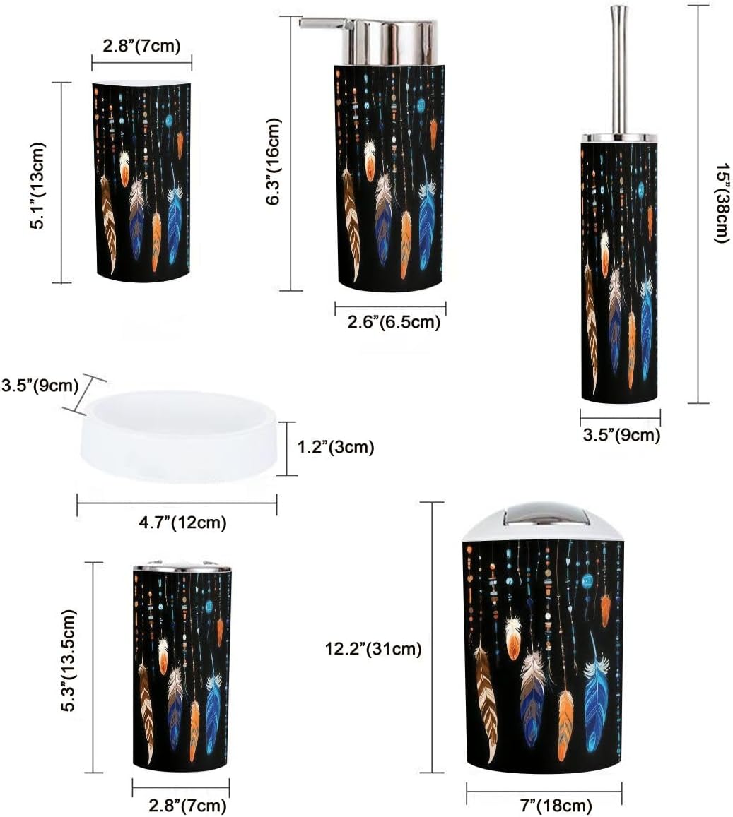 Ethnic Feathers Bathroom Accessories Set 6 Pcs