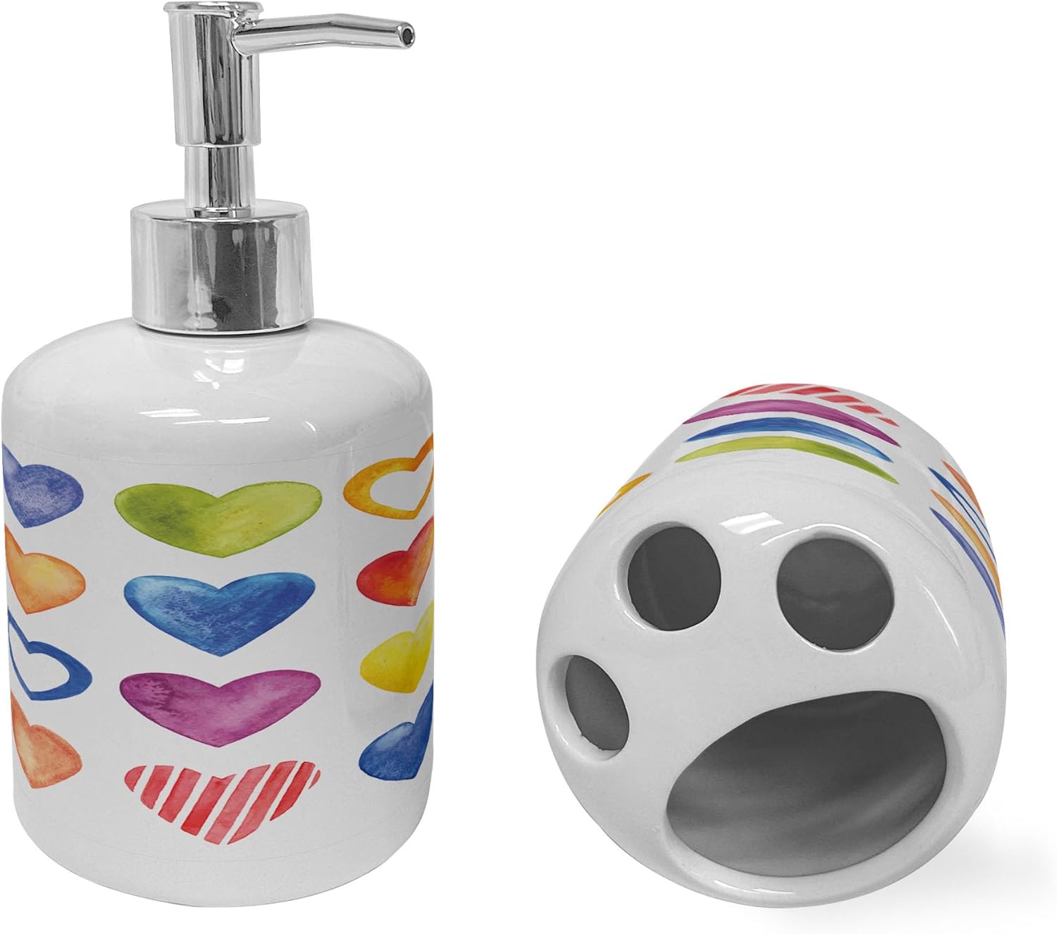 Ambesonne Grunge Soap Toothbrush Holder Set 2 Pcs Rainbow Heart Valentine Design