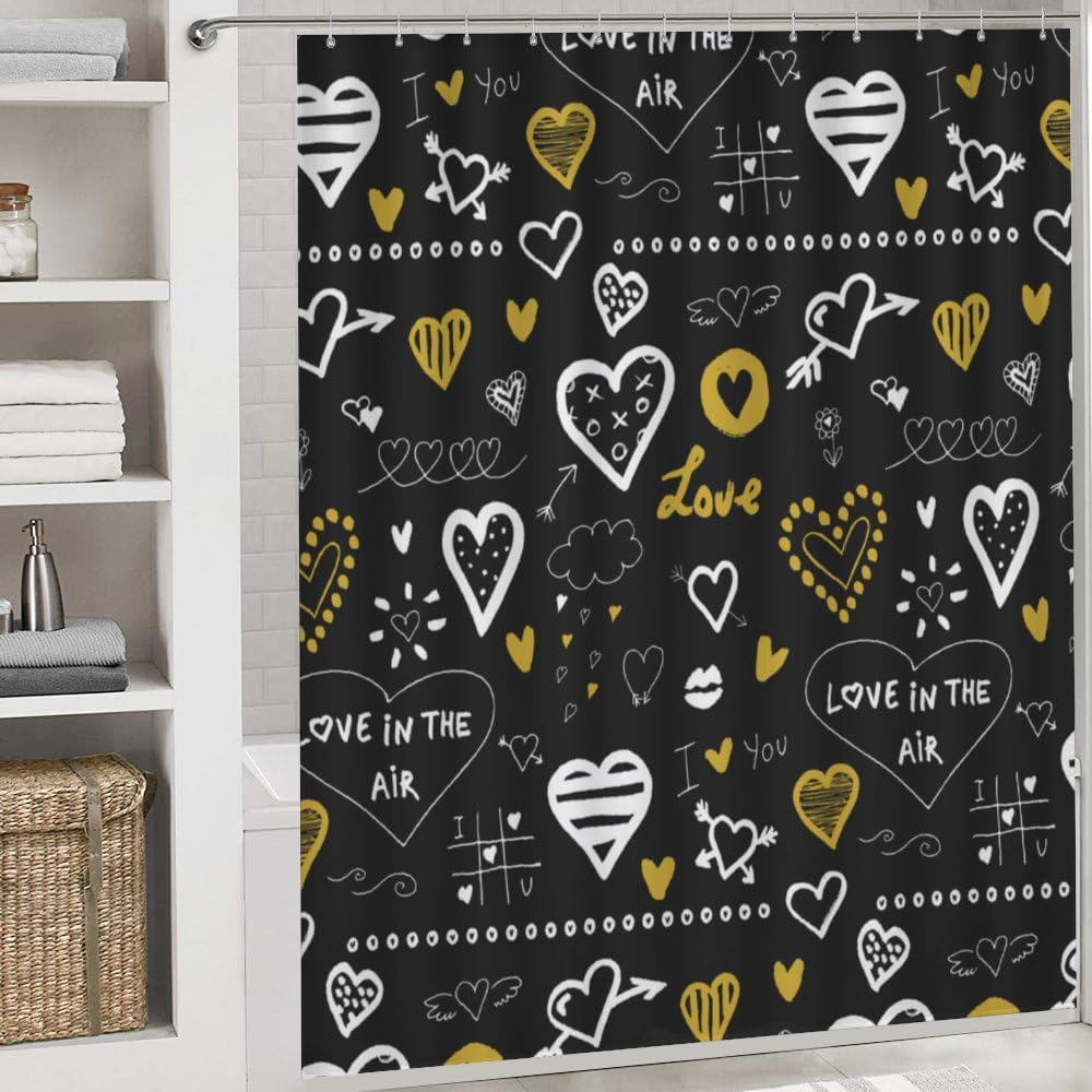 Kuizee 4-Piece Shower Curtain Set with Doodles and Rugs