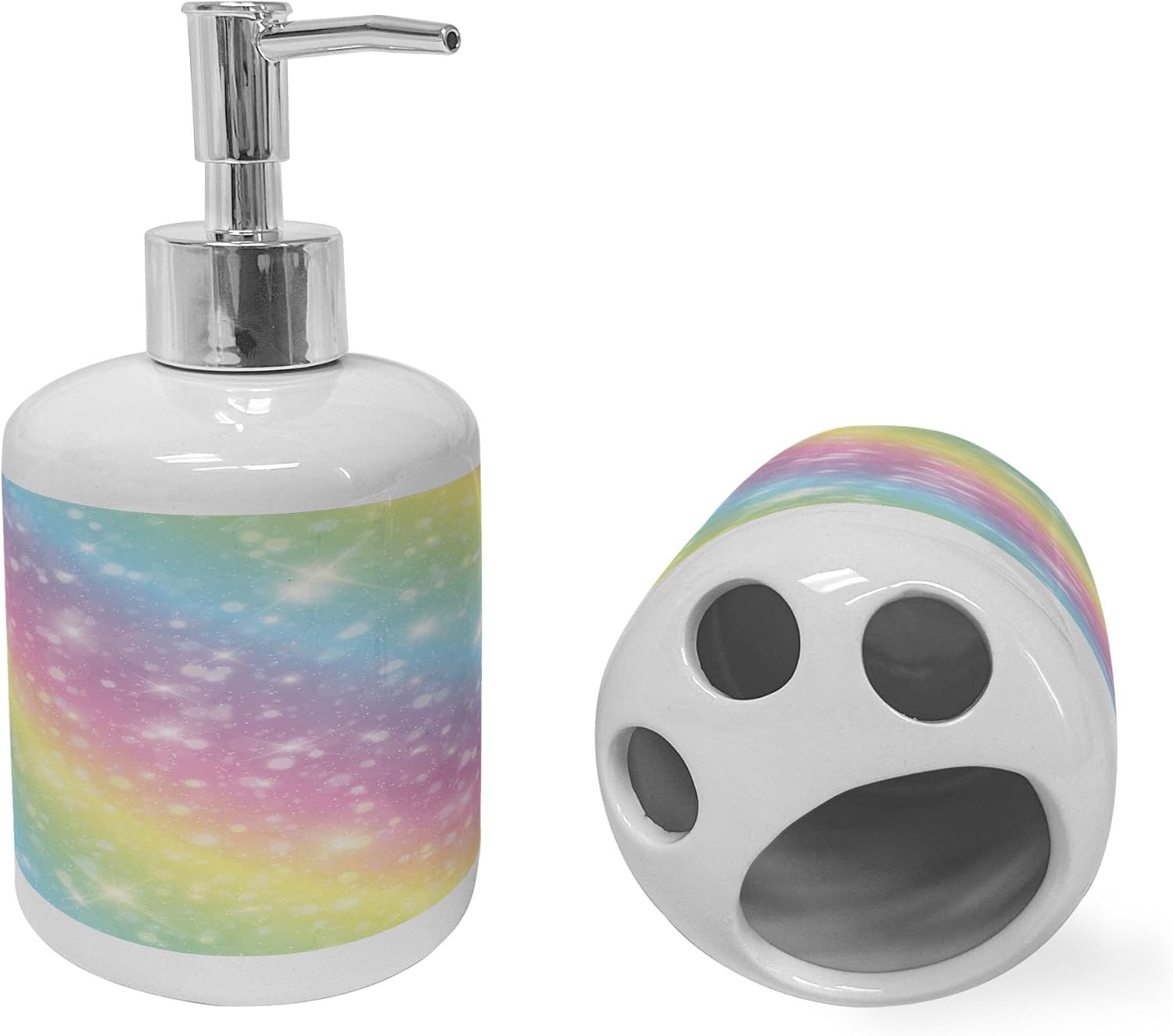 Ambesonne Galaxy Unicorn Soap Dispenser Toothbrush Holder Set