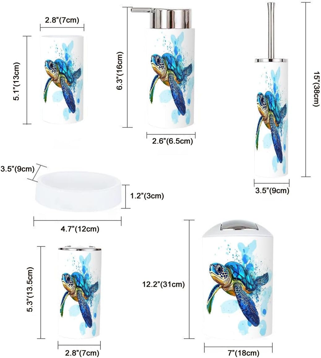 Boho Sea Turtle Bathroom Accessory Set 6 Piece
