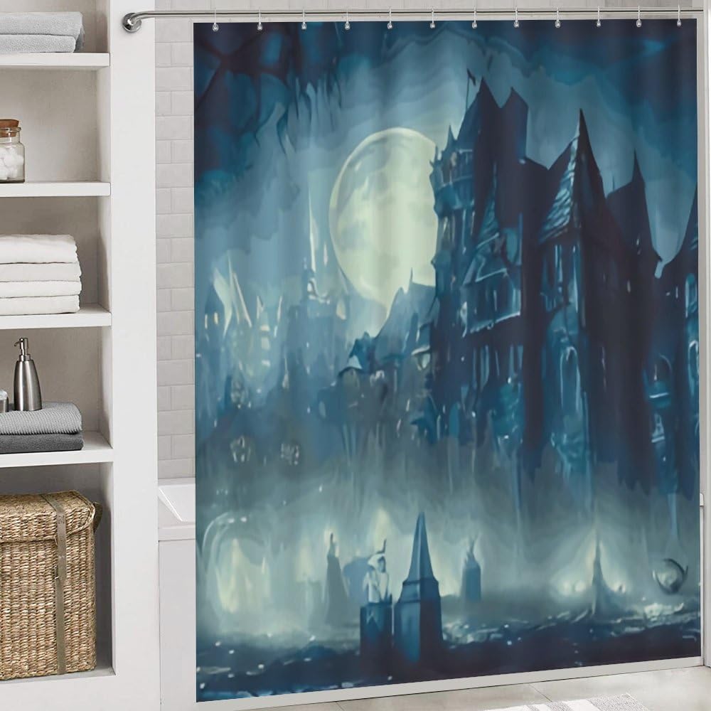 Kuizee Halloween Shower Curtain Set with 4 Rugs